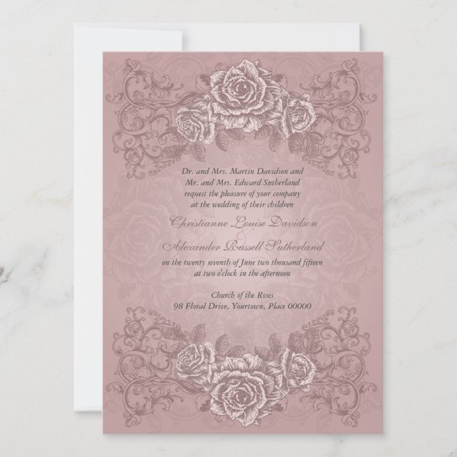 Antique Mauve Rose Faire-part de mariage (Devant)