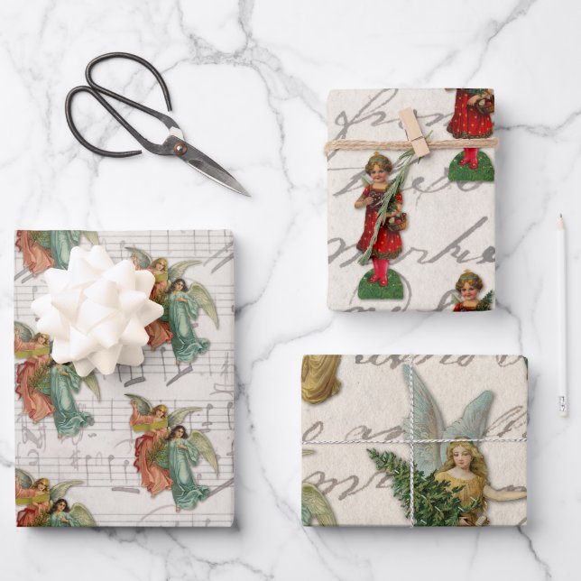 Antique Noël Angles Feuille de musique Script (Recto)