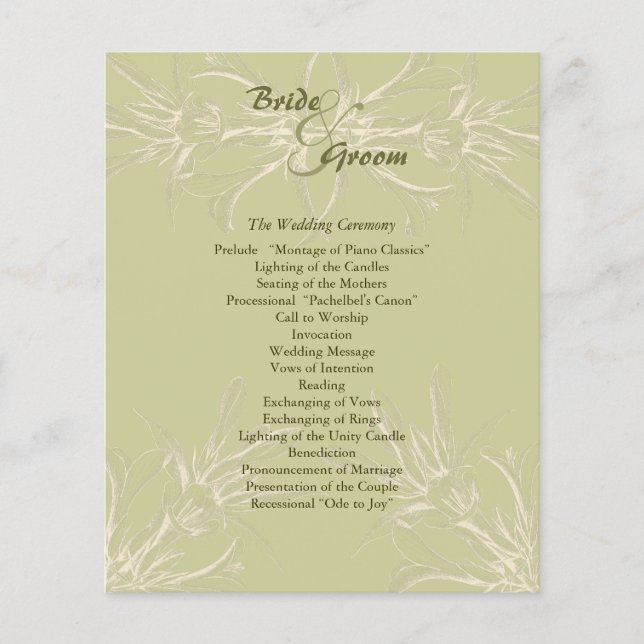 Antique Olive Floral Wedding Programme (Devant)