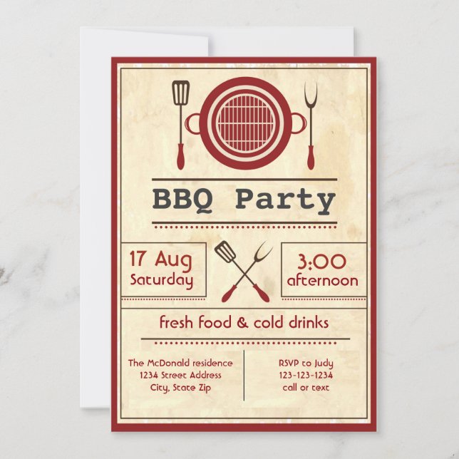 Antique Papier BBQ Party - Invitation (Devant)