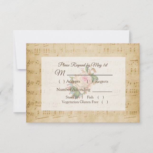 Antique Partition Musique Rose Rose Mariage carte  (Devant)
