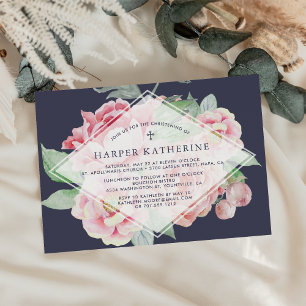 Antique Peony Christening ou Baptême Invitation