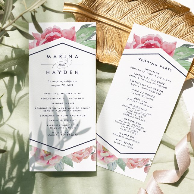 Antique Peony Mariage programme de cérémonie (Créateur téléchargé)