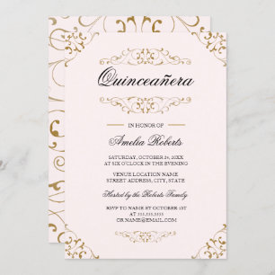 Antique Pink Or Flourish Quinceanera Invitation