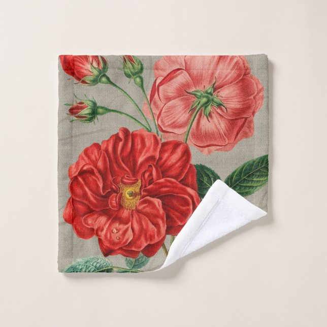 Antique Red Rose Art on Grey (Gant de toilette)