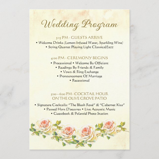 Antique Rose 5 x 7 Programme de mariage Appartemen (Devant)