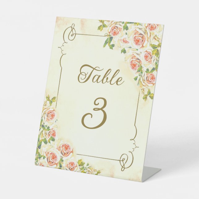 Antique Rose 8 X 10 Numéro de table Panneau de pié (Recto)