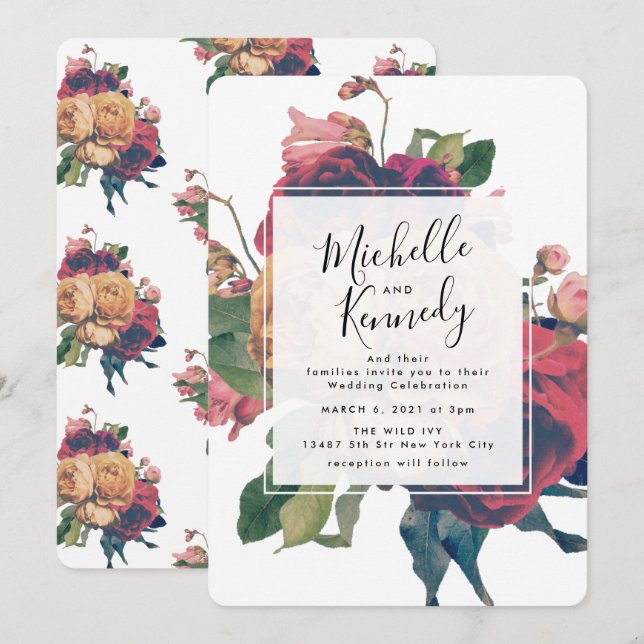 Antique Rose Vintage Faire-part de mariage bohème (Devant / Derrière)