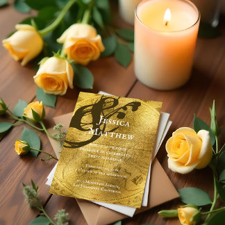Antique Rustic Gold Map Faire-part de mariage