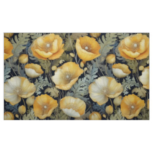 Antique tissu vintage de popies jaunes