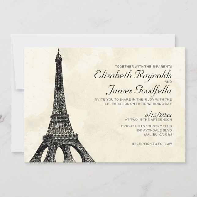 Antique Tour Eiffel Invitations de mariage (Devant)