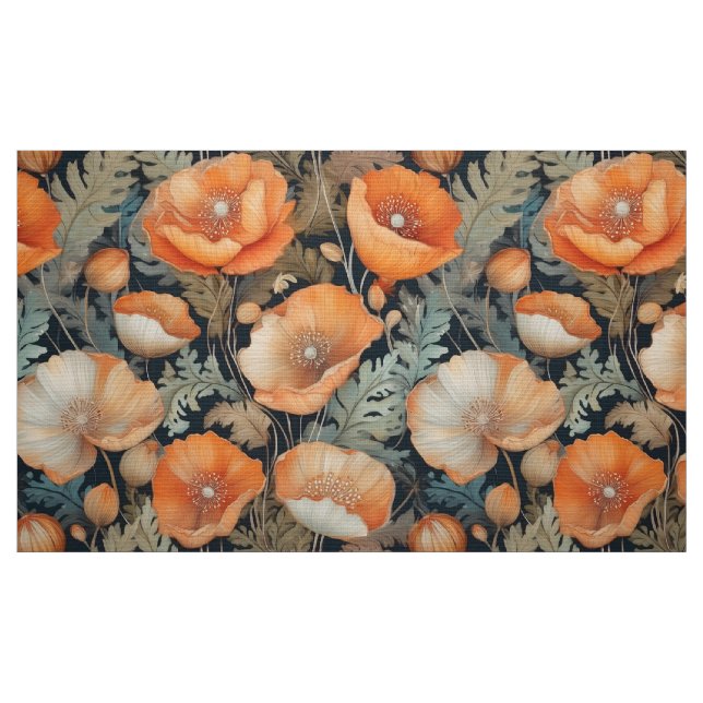 Antique vintage de pêche popies tissu (Fat Quarter)