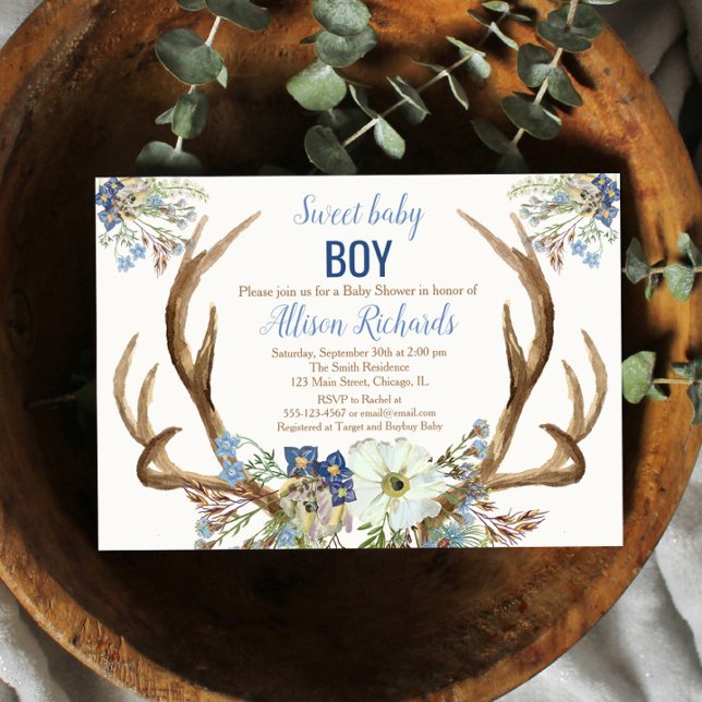 Antler boho rustique baby shower invitation garçon (Créateur téléchargé)