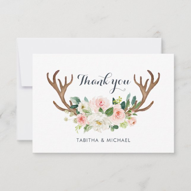 Antler floral rougissent carte de remerciements (Devant)
