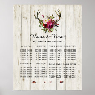 Antler Stag Table Mariage Floral Poster 8 places