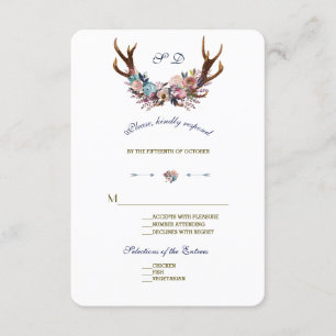 Antlers Dusty Blue Rose Floral   Mariage RSVP