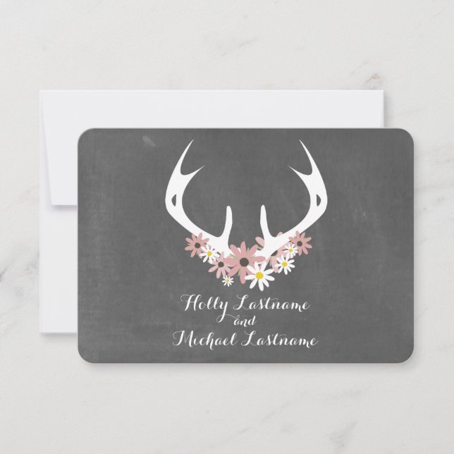 Antlers floraux + Chalkboard Mariage inspiré RSVP (Devant)