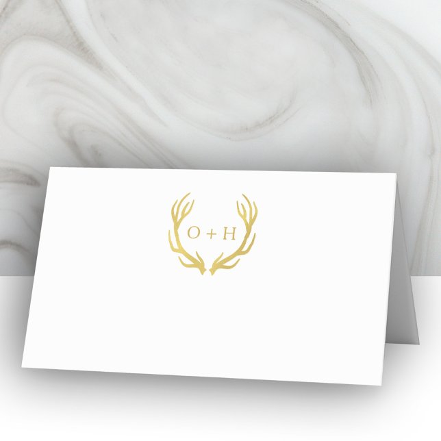 Antlers Monogram Gold | Cartes de Mariage pliées (Créateur téléchargé)