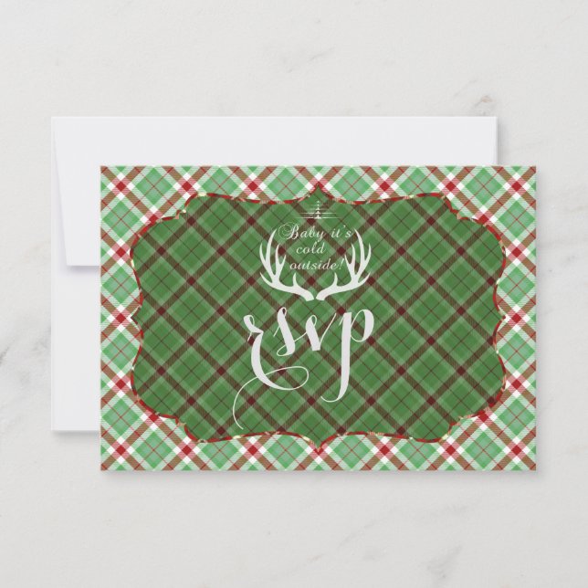 Antlers Red Green Plaid Wedding RSVP (Devant)