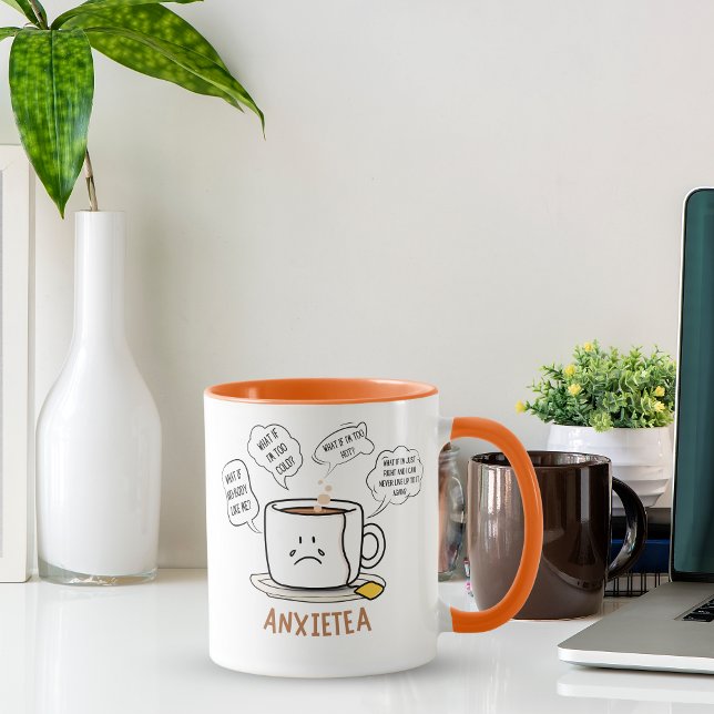 ANXIETEA Café Mug - 15 Oz Drôle Design de dessin a (ANXIETEA Coffee Mug - 15 Oz Funny Cartoon Design | Glossy Ceramic Mug with Colored Accents)