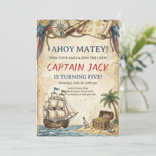 ANY AGE - Pirate Birthday Party Invitation (Debout devant)