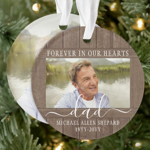 Any Text 2 Photo Memorial Simple Rustic Faux Wood