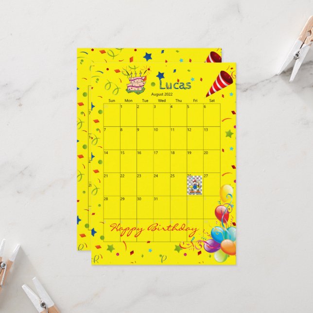 Août 2022 Calendrier Bonne Invitation Anniversaire (Devant/Arrière en situation)