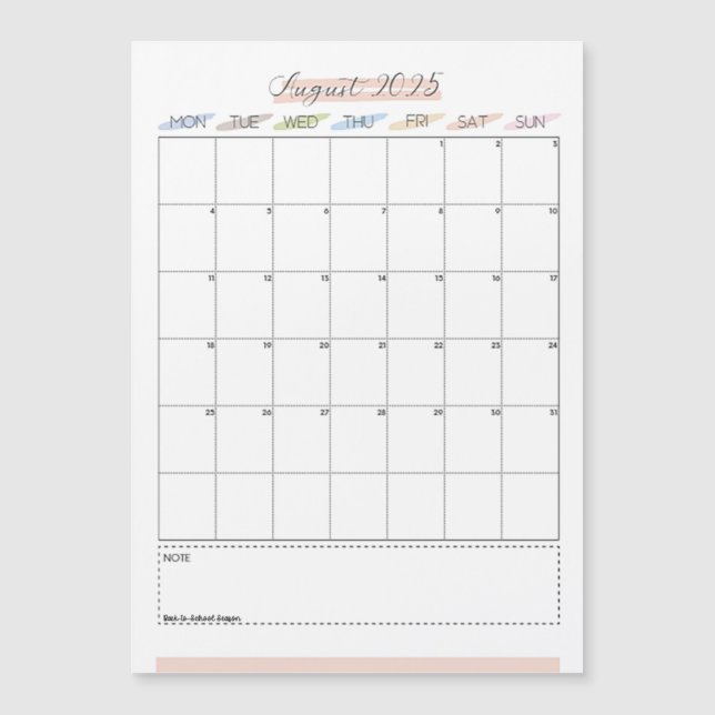 Août 2025 Calendrier magnétique (Devant)