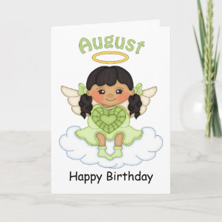 Août Ange en Pierre d'Anniversaire Noir Carte d'An