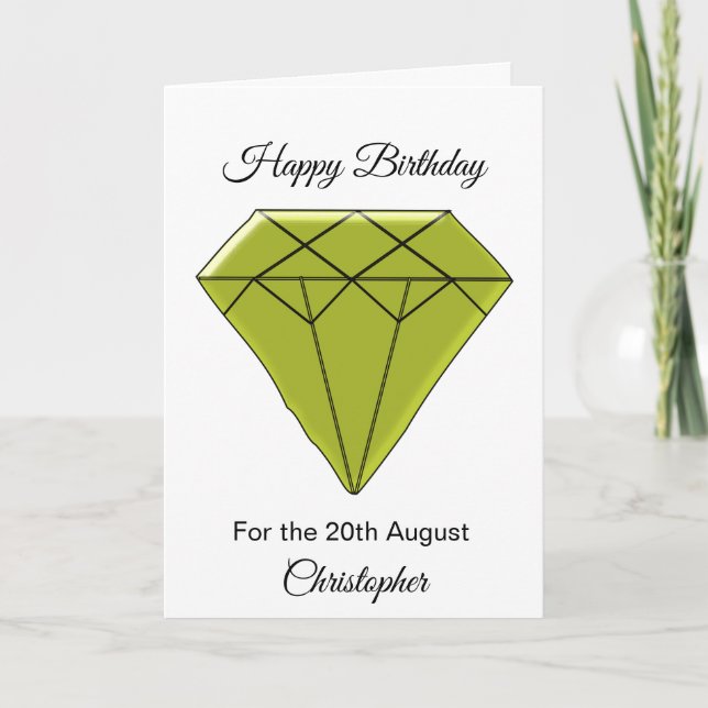 Août Carte d'anniversaire - Peridot (Devant)