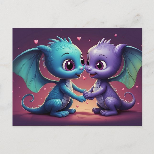 *~* AP48 Invitation PHOTO Dragon Dino Hearts Carte (Devant)
