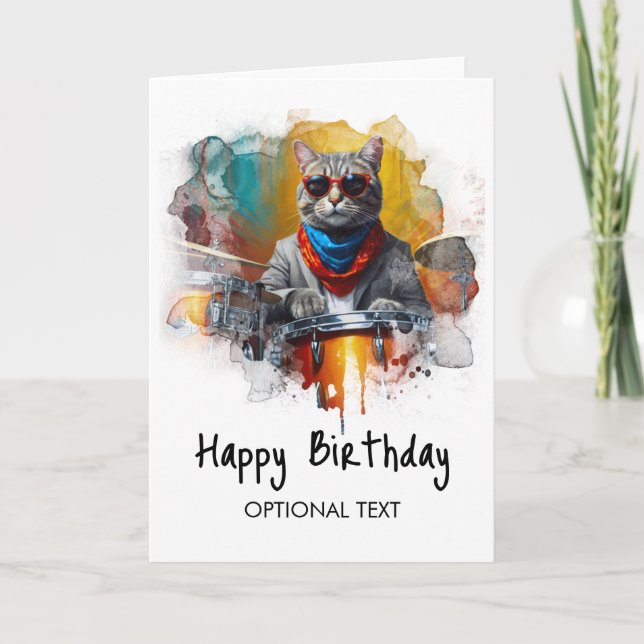 *~* AP91 Hip Cool Cat DRUMMER Carte d'anniversaire (Devant)