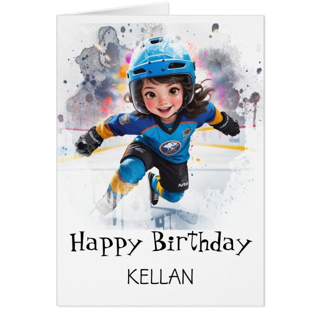 *~* AP94 18 Hockey Girl Player Cute Birthday Card (Devant)