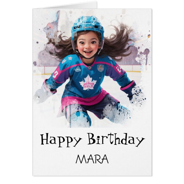 *~* AP94 21 Hockey Girl Player Cute Birthday Card (Devant)