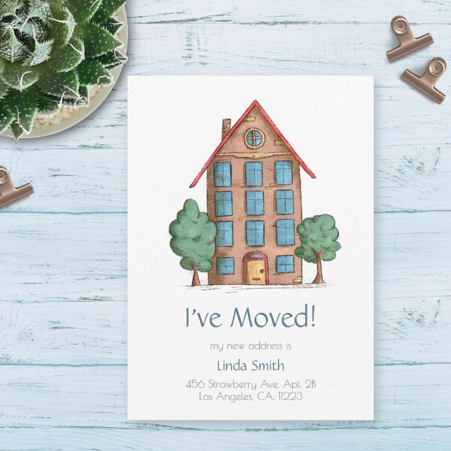 Apartment Building with Trees Moving Announcement (I've moved! Single apartment moving announcement)