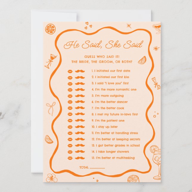 Aperol Spritz Baby Shower Qui a dit Carte de jeu (Devant)