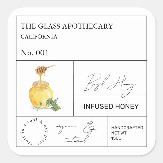 Apothecary Basil Infusé Miel Étiquette (Devant)