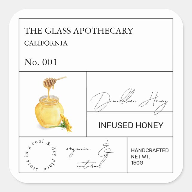 Apothecary Dandelion Étiquette de miel infusé (Devant)