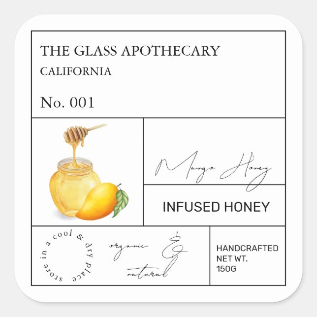 Apothecary Mango Étiquette de miel infusé (Devant)
