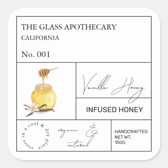 Apothecary Vanille Infusée Étiquette de miel (Devant)
