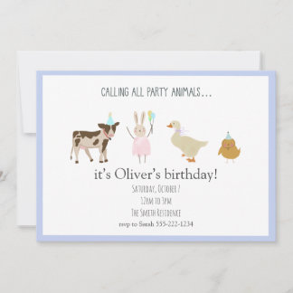 Appel à tous les animaux de fête Boy Invitations d
