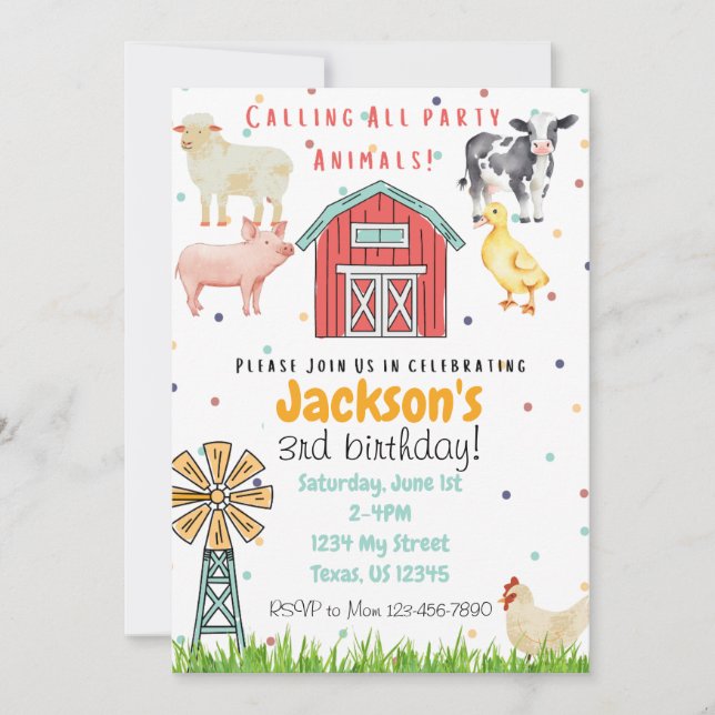 Appel à tous les animaux de fête Invitation d'anni (Devant)
