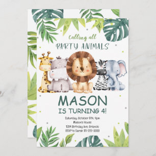 Appel à tous les animaux de fête Safari Invitation