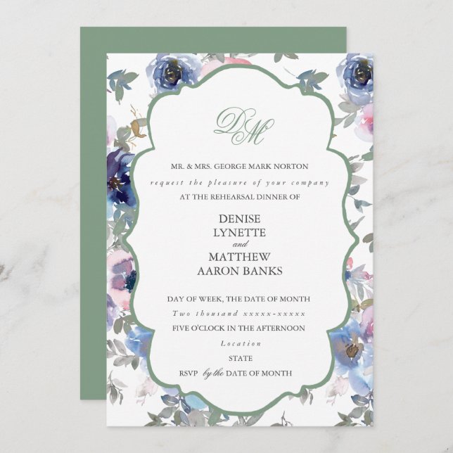 Appel d'offres Mariage Set Basil Green Invitation (Devant / Derrière)