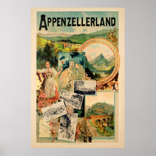 Appenzellerland, Suisse, Affiche de ski de voyage