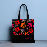 Applaudissements Fleur Sac fourre-tout personnalis<br><div class="desc">Un somptueux tapis de couleurs avec des fleurs rouge,  rose et orange sur un arrière - plan foncé. Supprimez le nom dans la zone de texte et ajoutez le vôtre ou supprimez tout le texte pour votre apparence personnalisée. Conçu pour vous par Evco Studio.</div>