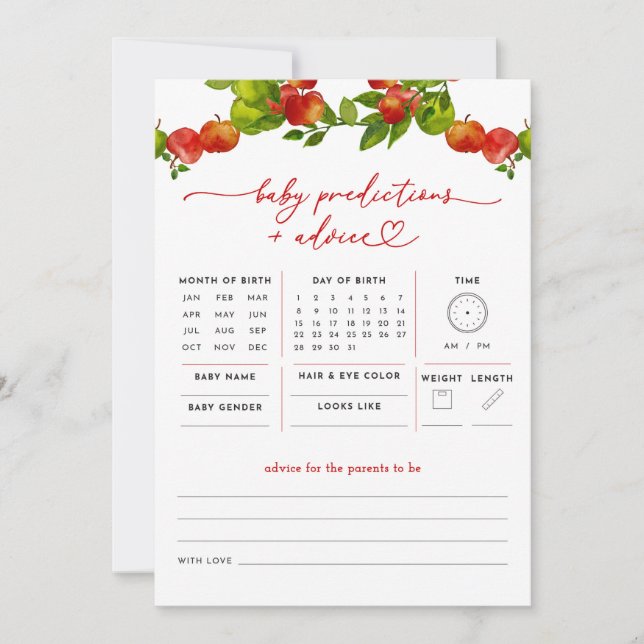 Apple Baby Predictions et conseils Baby shower Jeu (Devant)