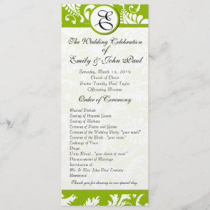Apple Green Damask Swirls Wedding Programme