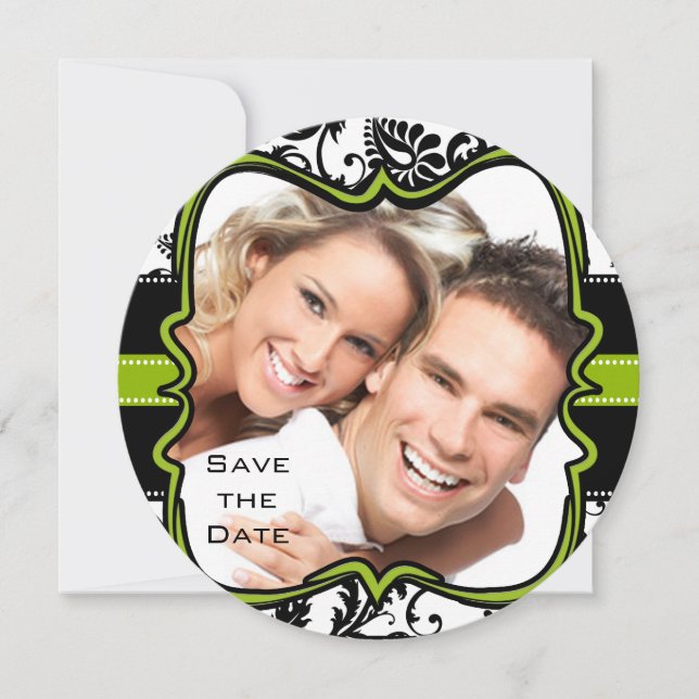 Apple Green Damask Tourbillons Mariage Carte de Co (Devant)