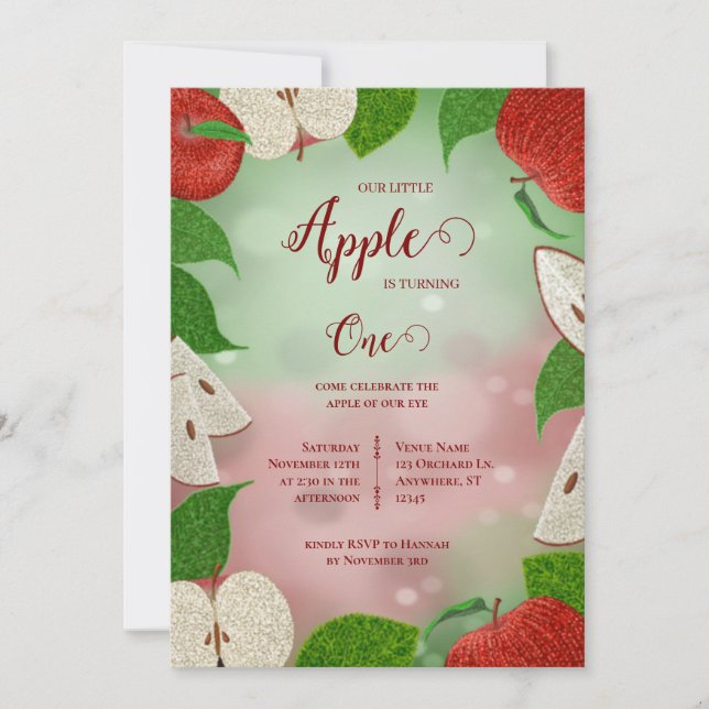 Apple of My Eye First Birthday Invitation (Devant)